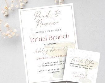 Pearls and Prosecco Bridal Brunch Invitation: Editable Template (Digital Download)