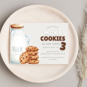 Milk and Cookies Birthday Invitation, Milk and Cookies Theme, Kid Birthday Party Invite, Printable Kids Birthday Invite, Digital Invite