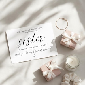Sister Maid of Honor Proposal Card, Printable Will You Be My Maid of Honor Template, Minimalist Script Proposal, Digital Download