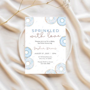 Blue Donut Baby Sprinkle Invitation, Donuts Boy Baby Sprinkle Invite, Printable Editable Template, Instant Download, PDF, JPG, or PNG