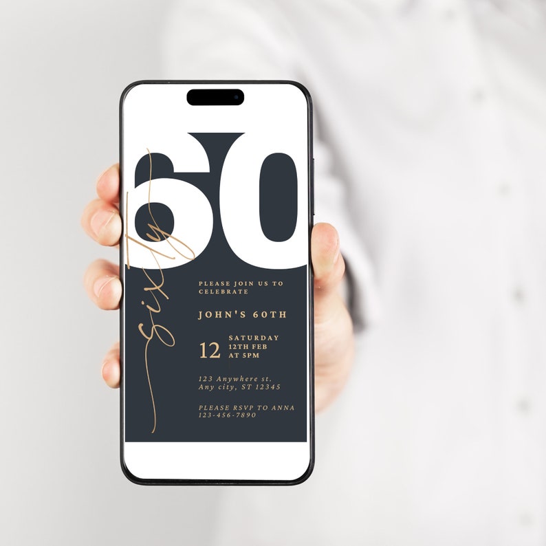 60th Birthday Invitation, Brown and Blue 60th Birthday Invite, Modern