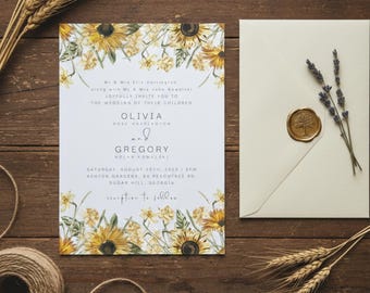 Sunflower Fall Wedding Invitation Template, Rustic Autumn Floral Wedding Invite Bundle, Editable Country Wedding Decor, Digital Download