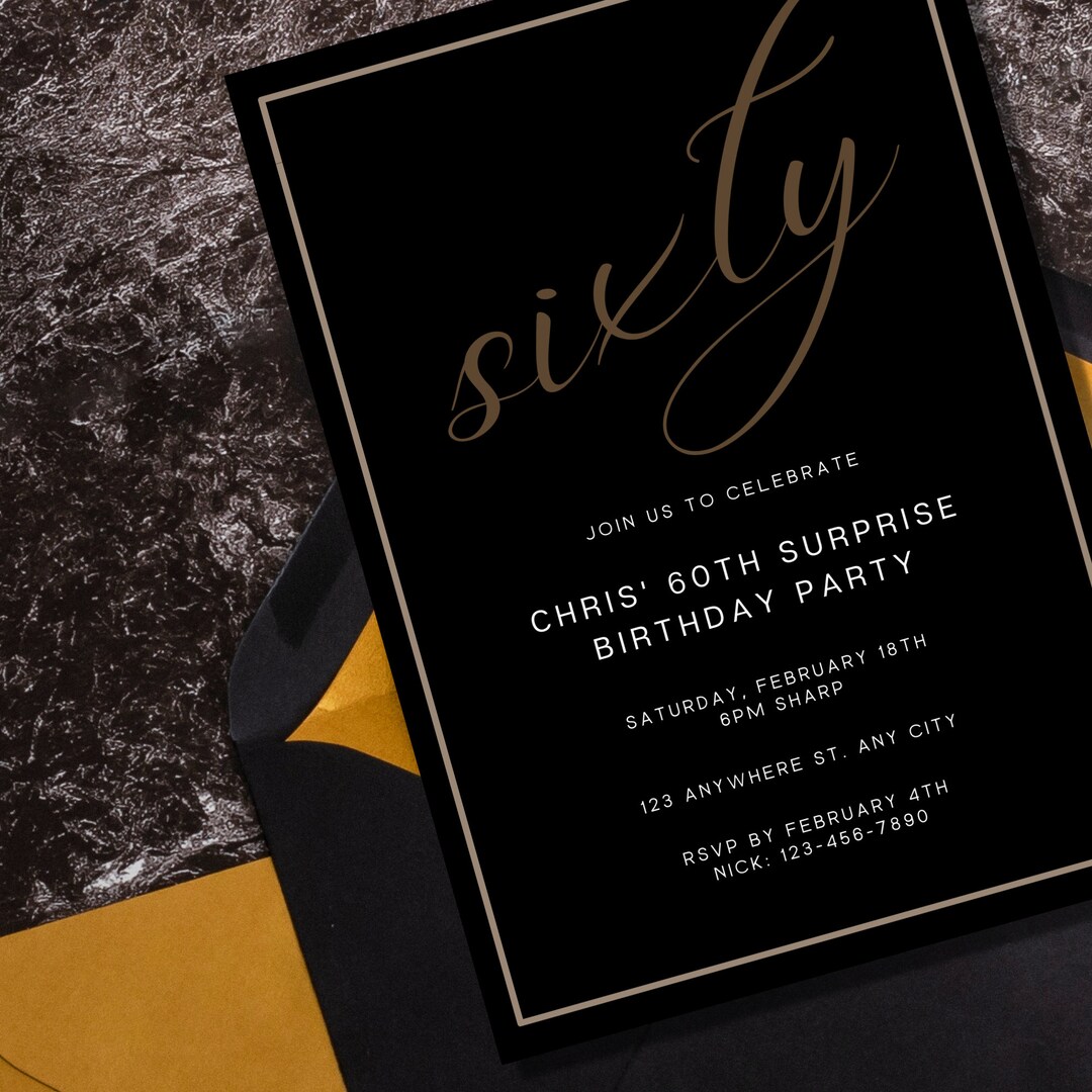 60th Birthday Invitation Brown and Black 60th Birthday - Etsy