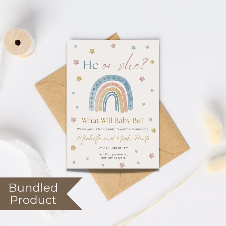 Rainbow Theme Gender Reveal Party Invitation Rainbow Baby Etsy