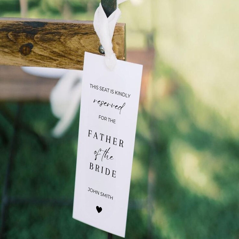 Wedding Ceremony Chair Tags, Reserved for Parents Seating Tags for ...