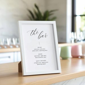 Minimalist Bar Sign Printable, 8.5x11 Black and White Editable Sign, Wedding Bar Menu Template, Modern Event Decor, Digital Download