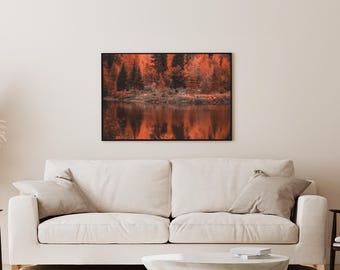 Herfst bosfotografie print, grote herfst landschap kunst aan de muur, herfstbladeren print, digitale download