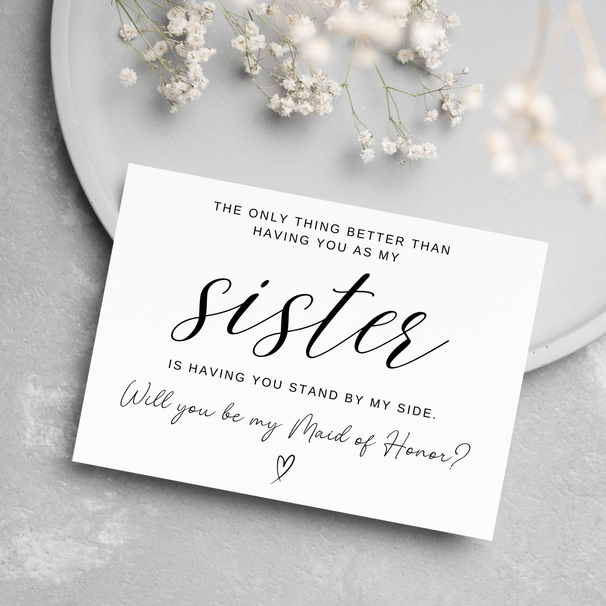 Printable Sister Maid of Honor Card, Minimalist Maid of Honor Proposal ...