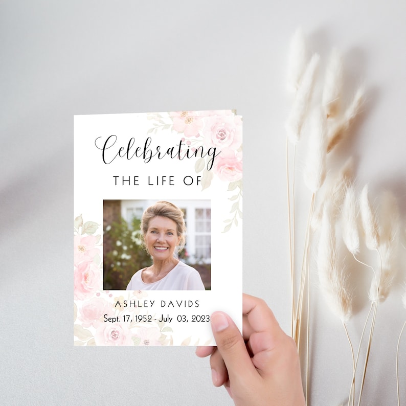 Pink Roses Funeral Program Template Floral Funeral Memorial - Etsy