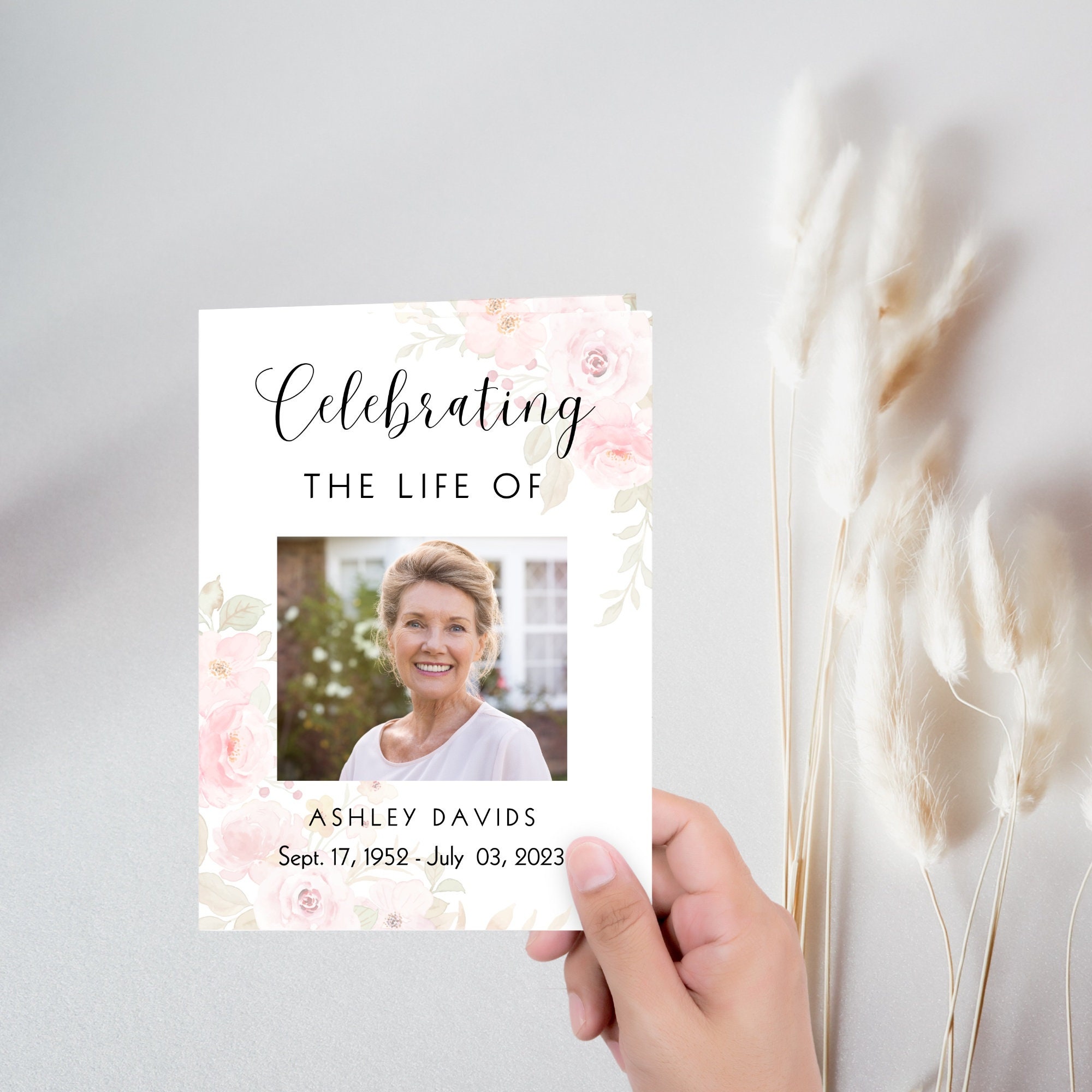 Pink Roses Funeral Program Template Floral Funeral Memorial - Etsy
