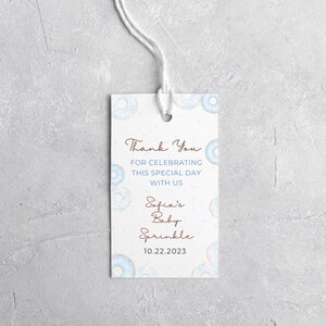 Étiquette-cadeau de remerciement bleu donut pour bébé saupoudrer, carte de remerciement donuts garçon pour bébé saupoudrer, modèle modifiable imprimable, téléchargement immédiat
