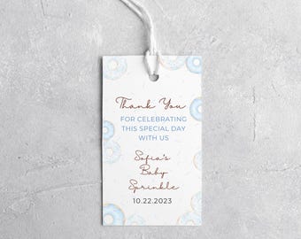 Blue Donut Baby Sprinkle Thank You Gift Tag, Donuts Boy Baby Sprinkle Thank You Card, Printable Editable Template, Instant Digital Download