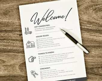 Plantilla editable de letrero de bienvenida de Airbnb: Normas de la casa de alquiler vacacional (descarga digital)