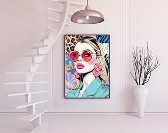 Pop Art Woman Portrait, Retro Glam Style, 3 Sizes, Printable Pop Art, Digital Download