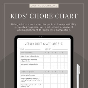 Fun and Rewarding Kids Chore Chart, Editable Chore Tracker for Any Age, Printable PDF, Weekly Task List for Children, Digital Download