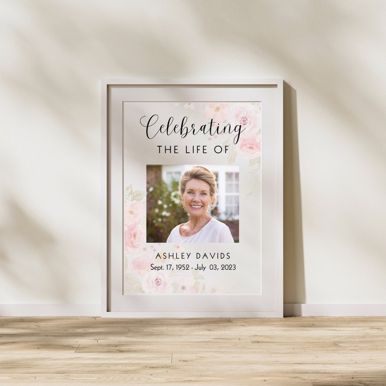 Pink Roses Funeral Welcome Sign, Floral Celebration of Life Decoration ...