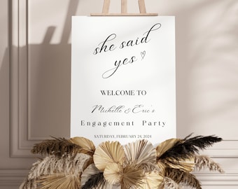 Modern Engagement Party Sign, Minimalist Welcome Sign, Editable Welcome to Our Engagement Poster, Elegant She Said Yes Celebration Board