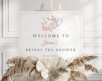 Bridal Shower Tea Party Welcome Sign: Elegant Printable (20x16in, 24x18in)