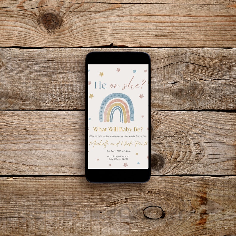 Rainbow Theme Gender Reveal Party Invitation Rainbow Baby Etsy