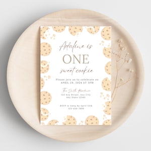 Milk and Cookies Birthday Invitation, One Sweet Cookie Birthday Invite, Editable First Birthday Invitation, Cookie Birthday Party Invite