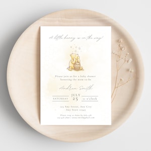 Classic Winnie the Pooh Baby Shower Invite, Pooh Bear Gender Neutral Themed Sprinkle, A Little Hunny Is On The Way, Editable Template