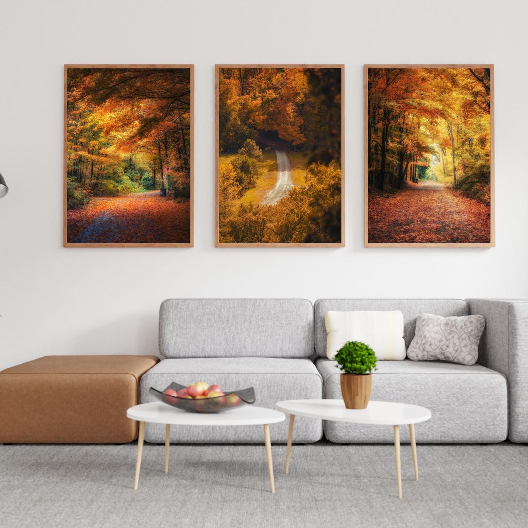 Autumn Leaves Print, Set of 3 Fall Prints, Autumn Forest Wall Art ...