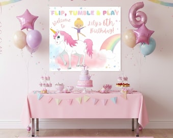 Editable Magical Gymnastics Birthday Banner, Printable Gymnastics Birthday Welcome Sign, Unicorn Theme Party Welcome Sign, Digital Download