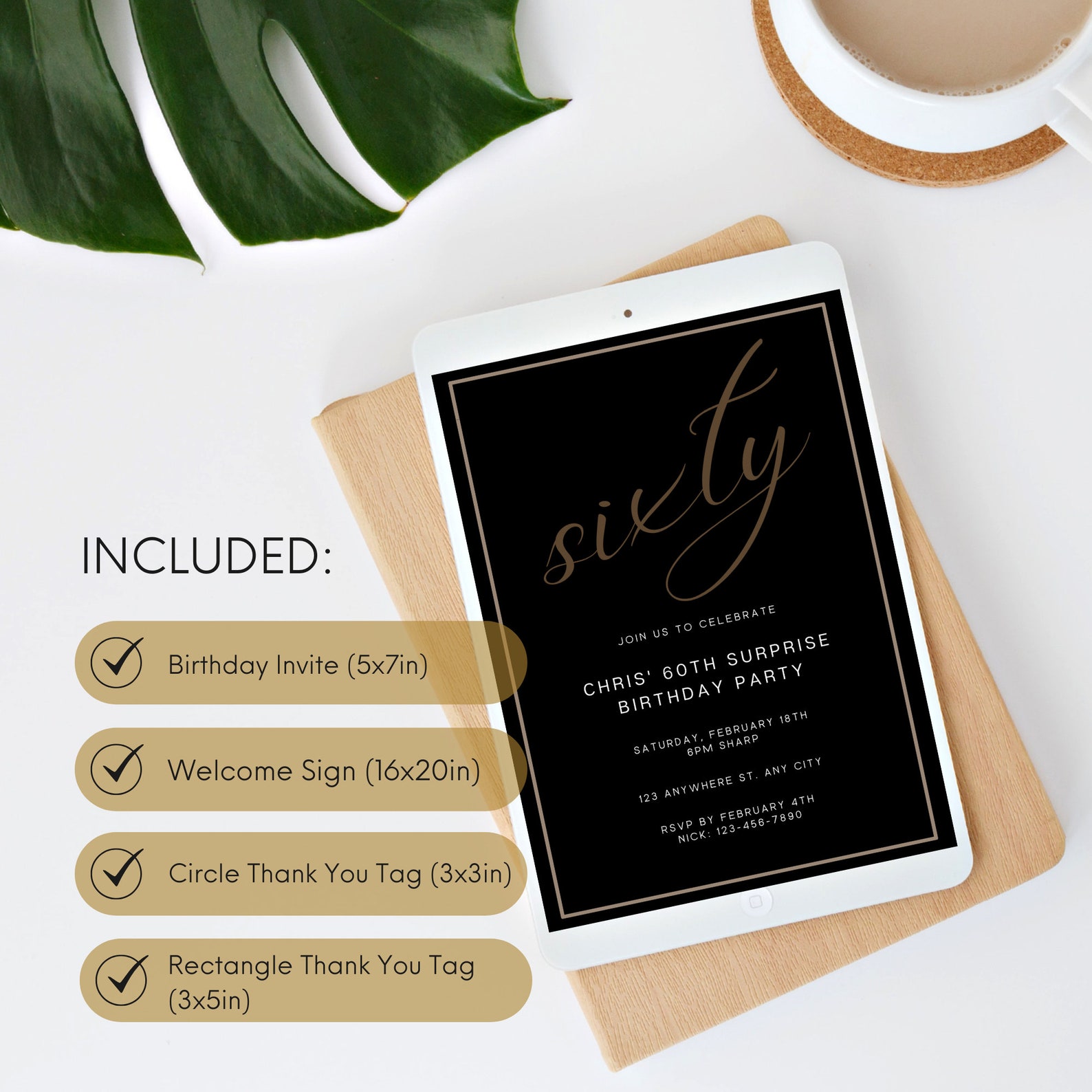 60th Birthday Invitation Brown and Black 60th Birthday - Etsy