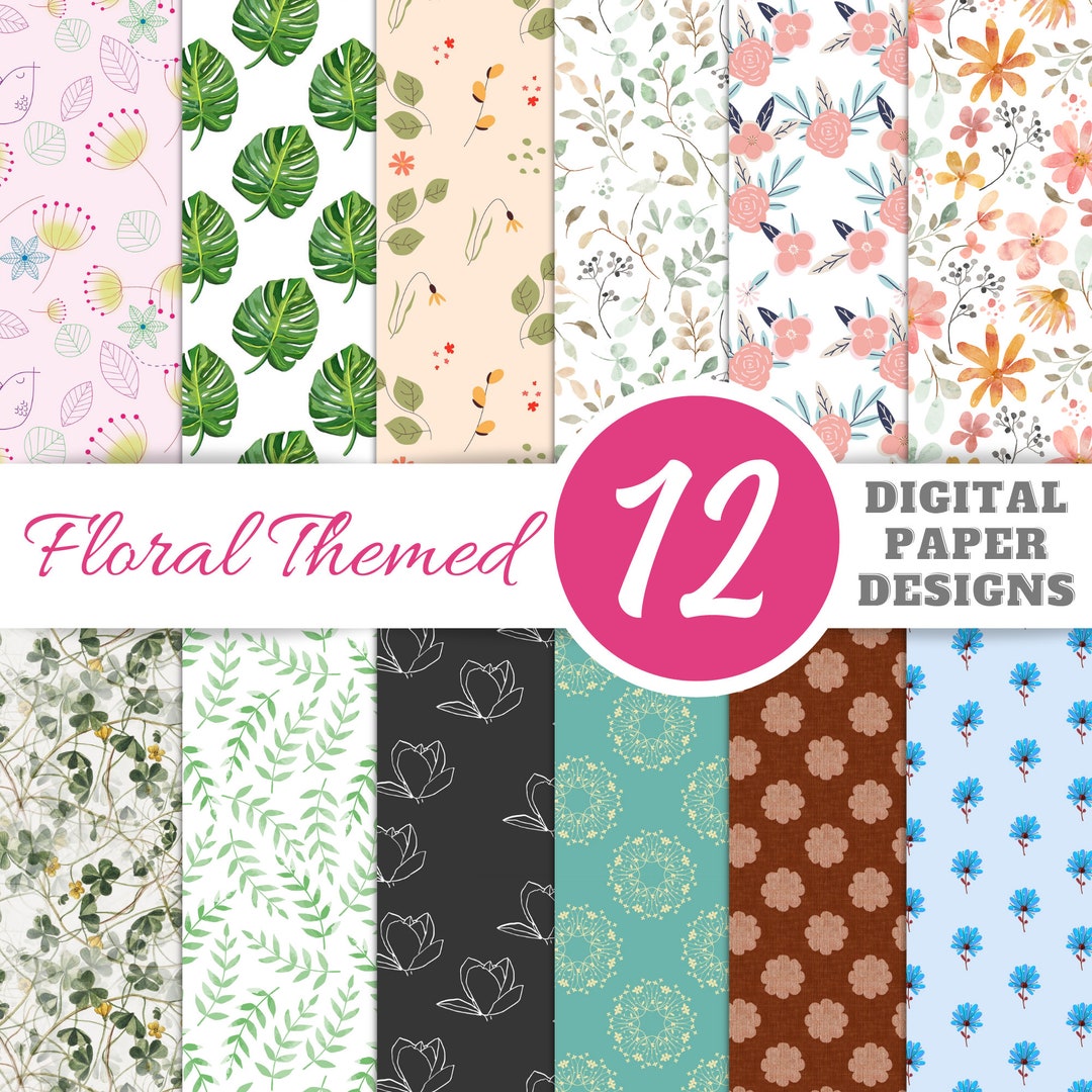 Floral Scrapbook Paper, 12 Flower Digital Paper Designs, 12x12 Floral ...