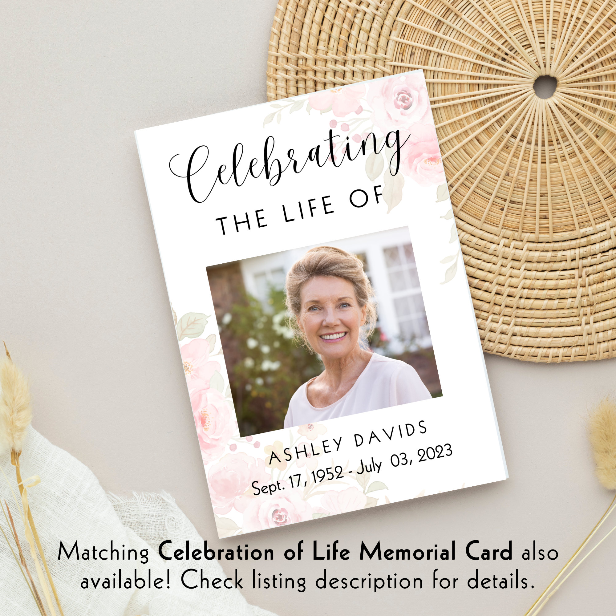 Pink Roses Funeral Welcome Sign, Floral Celebration of Life Decoration ...