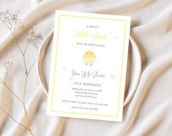 Baby Chick Shower Invitation Template, Gender Neutral Baby Shower Invite, Editable Baby Shower Stationery, Digital Download