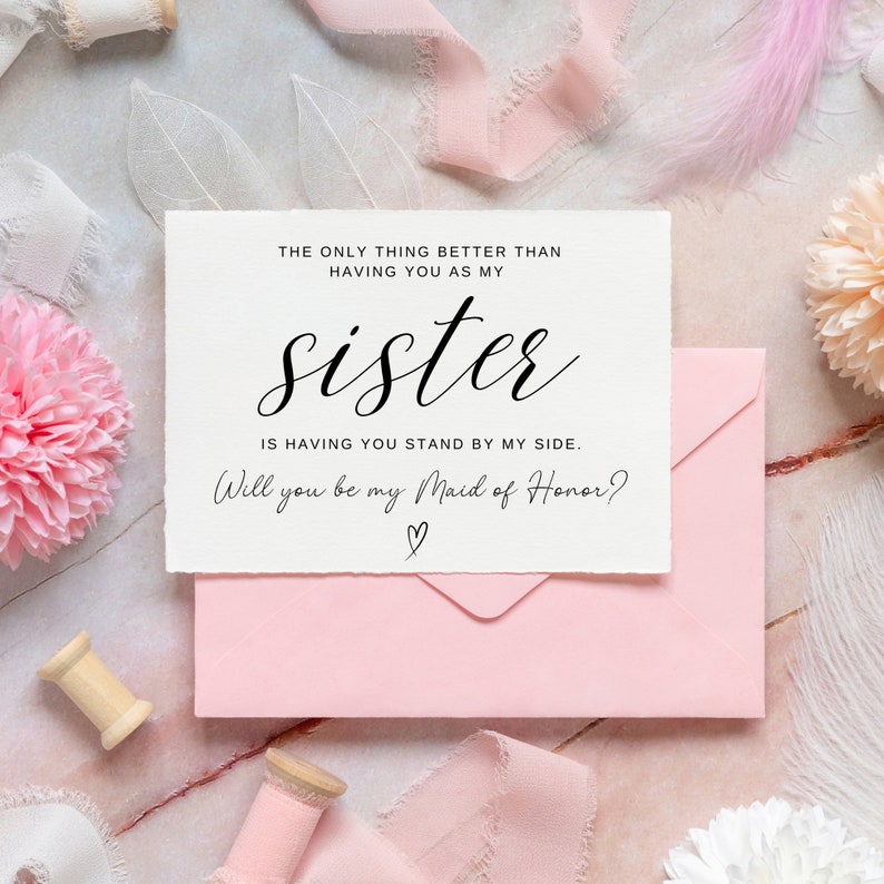 Printable Sister Maid of Honor Card, Minimalist Maid of Honor Proposal ...