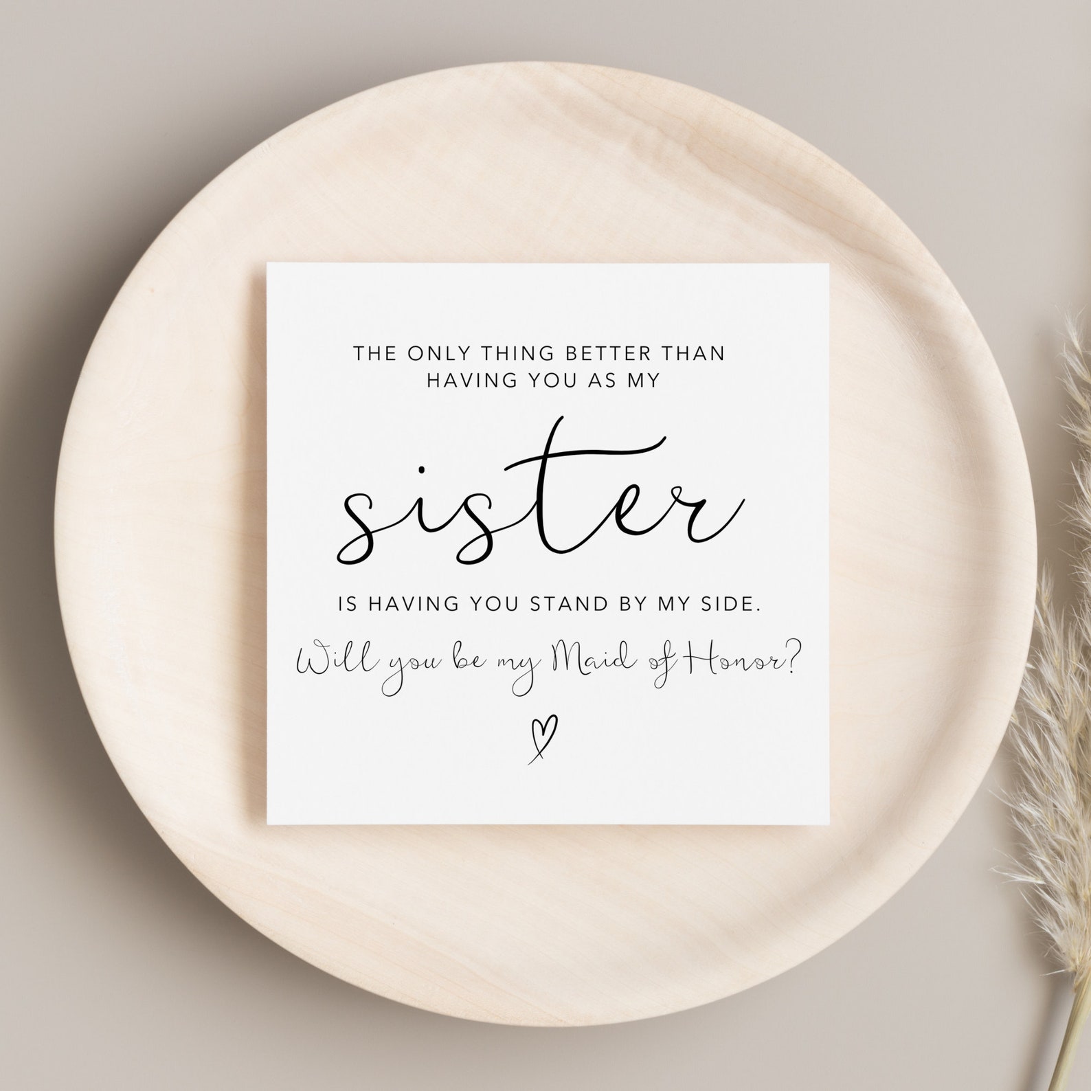 Printable Sister Maid of Honor Card, Minimalist Maid of Honor Proposal ...