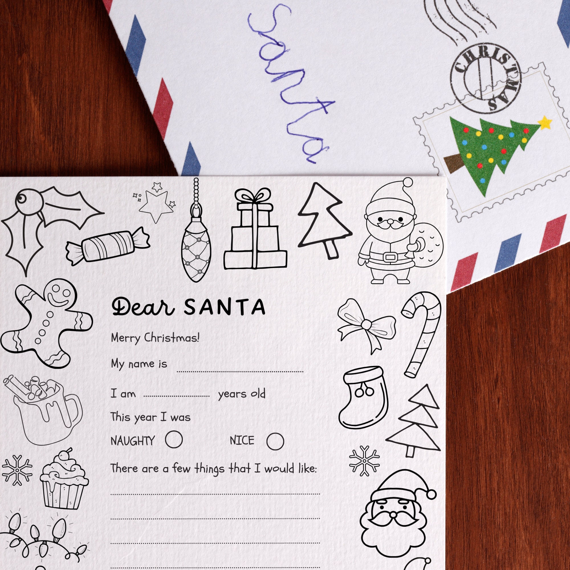 Letter to Santa Coloring Page: Printable Christmas Wish List (PDF) - Etsy