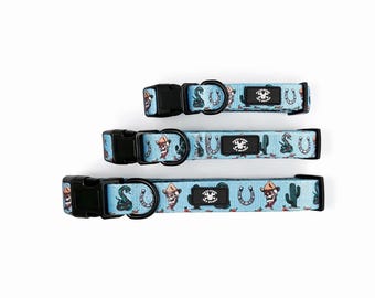 Western Traditional Tattoo Blue Adjustable Tuff Bones Pet Supply Dog Collar