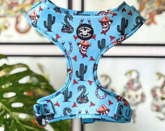 Western Traditional Tattoo Adjustable Dog Harness in Blue