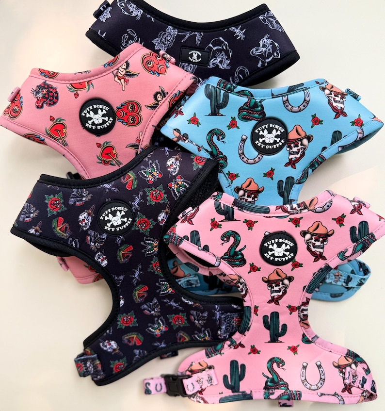 Traditional Tattoo Black Adjustable Tuff Bones Pet Supply Dog Harness image 9