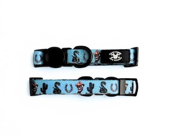 Western Traditional Tattoo Adjustable Cat Collar in Blue