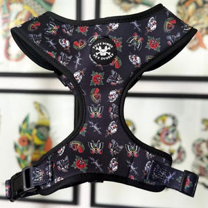 Traditional Tattoo Black Adjustable Dog Harness