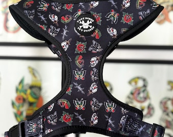 Traditional Tattoo Black Adjustable Dog Harness