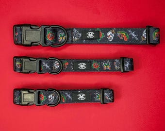 Traditional Tattoo Black Adjustable Tuff Bones Pet Supply Dog Collar