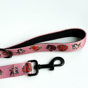 Valentine Traditional Tattoo Pink Tuff Bones Pet Supply Dog Leash