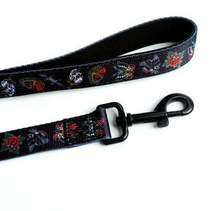 Traditional Tattoo Black Tuff Bones Pet Supply Dog Leash