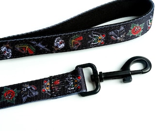 Traditional Tattoo Black Tuff Bones Pet Supply Dog Leash