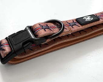 Barbed Wire Traditional Tattoo Brown Adjustable Tuff Bones Pet Supply Dog Collar