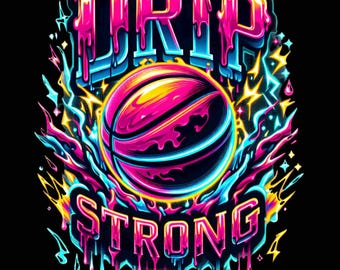 Neon Drip Basketball PNG: Sports Graphic T-Shirt Design (Digital Download
