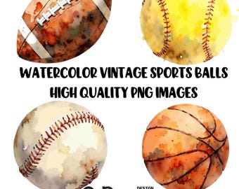 Vintage Sports Ball PNG Bundle: Retro Sublimation Designs (Digital Download)