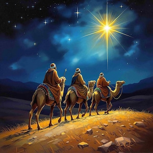 Trzej Królowie, sztuka narodzenia: obraz olejny w stylu bożonarodzeniowym