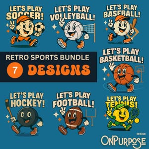 Vintage Sports Mascot PNG Bundle, retro mascot clipart, sports team sublimation , old school sports clipart