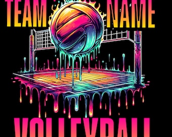 Customizable Neon Drip Volleyball PNG: Team Shirt Design (Digital Download)